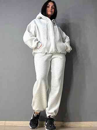 Костюм жіночий A-N 27066 спортивний оверсайз худі на блискавці та джогери сірий, сірий, S Київ