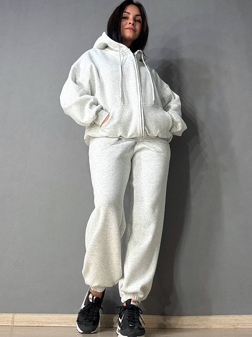 Костюм жіночий A-N 27066 спортивний оверсайз худі на блискавці та джогери сірий, сірий, S Київ - фото 4