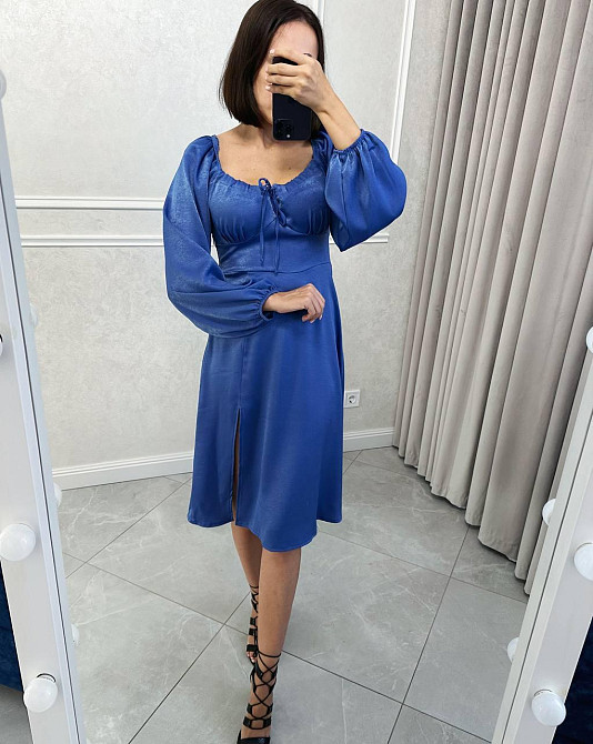 Жіноча святкова сукня з розрізом турецький жатий шовк Одеса - фото 3