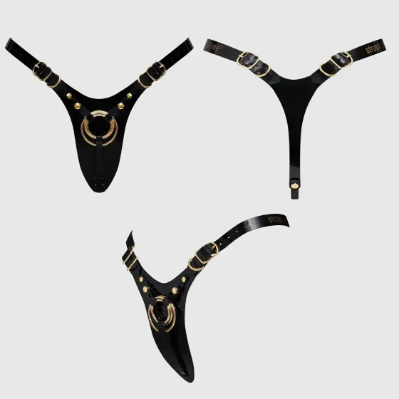 Трусики для страпона Strap-On-Me Leatherette Harness Fabulous - One Size - Black Glossy Львов