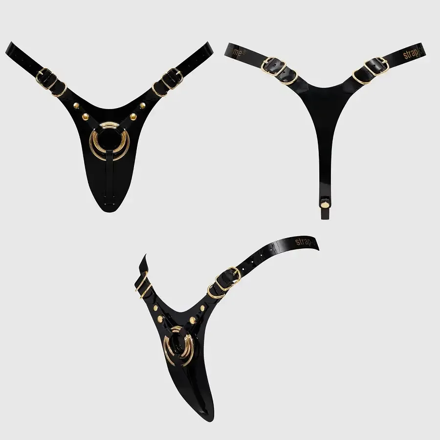 Трусики для страпона Strap-On-Me Leatherette Harness Fabulous - One Size - Black Glossy Львов - изображение 6