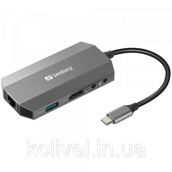 Док-станція USB3.1 Type-C --> HDMI/USB 3.0x2/RJ45/SD/TF/PD 100W 6in1 Sandberg (136-33) Київ - фото 1