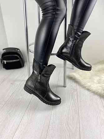 Напівчоботи M.KRAFT антрацит шкіра-сатин натуральна высота 18 см подошва 3,5 см размеры 37р.38р Коломия