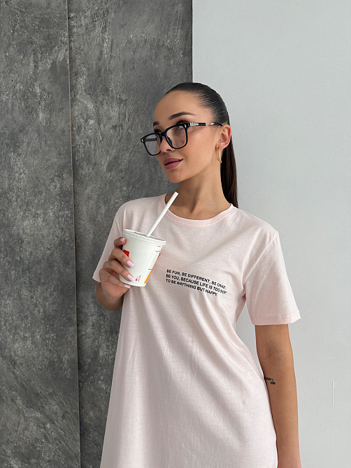 Футболка туніка жіноча футболка сукня плаття бавовна COSY Be Happy рожева Одеса - фото 10