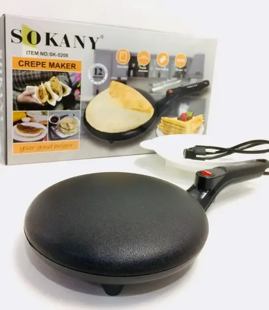 Электрическая блинница погружная сковорода для блинов с антипригарным покрытием 20 см электроблинница SOKANY SK 5208 600 Вт Черная Коломия - фото 7