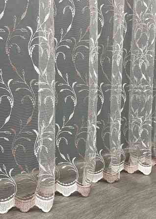 Тюль фатин с вышивкой и люрексом цвет белый с пудровым 1646т Киев