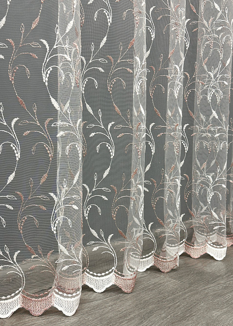 Тюль фатин с вышивкой и люрексом цвет белый с пудровым 1646т Киев - изображение 6