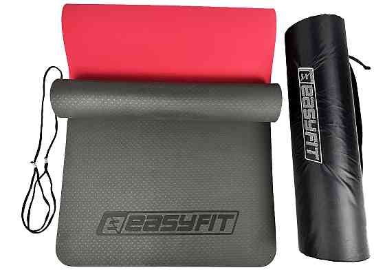EasyFit Килимок для йоги та фітнеса EasyFit TPE+TC 6мм двошаровий + Чохол чорний з червоним Коломыя