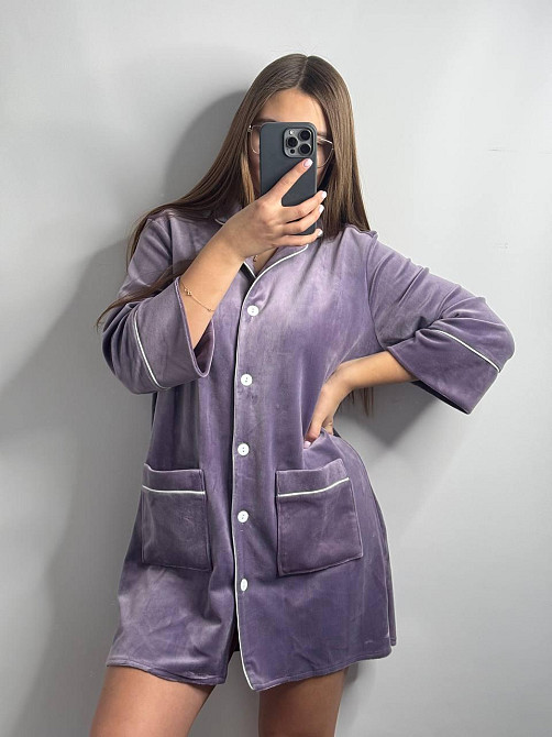 Женская рубашка-халат плюш-велюр Лиловый б/к XL-XXL Харьков - изображение 1