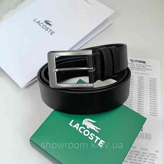 Мужской кожаный брендовый ремень Lacoste (981) черный Киев
