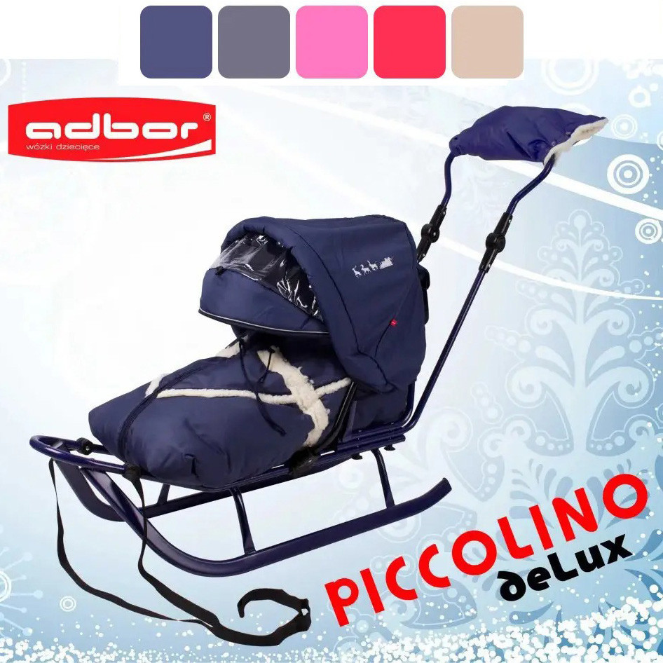 Санки дитячі Adbor Piccolino deLux з ручкою для дітей повний комплект (конверт, капюшон, муфта, підніжки) Київ - фото 1
