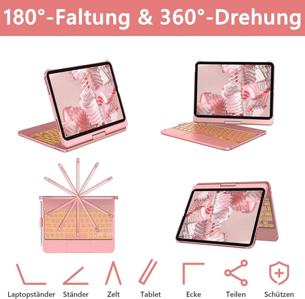 Чехол-клавиатура Bluetooth для iPad 10 (2022/11-го поколения) A16 2025 (10,9/11 дюймов) с тачпадом, вращением на 360° и подсветкой Днепр - изображение 2