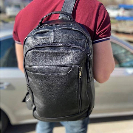Городской мужской кожаный рюкзак черный Tiding Bag B2-03555A Каменское - изображение 5