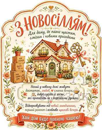 Етикетка на пляшку “З новосіллям” + контретикетка | подарункова наліпка на вино або ігристе на новосілля, у новий дім, новоселам Одеса