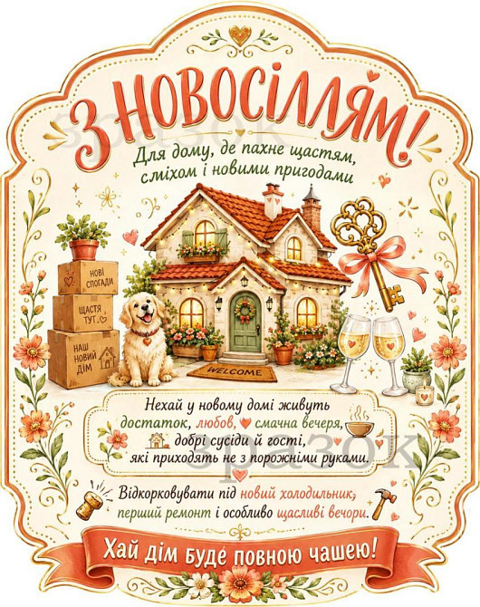 Етикетка на пляшку “З новосіллям” + контретикетка | подарункова наліпка на вино або ігристе на новосілля, у новий дім, новоселам Одеса - фото 1