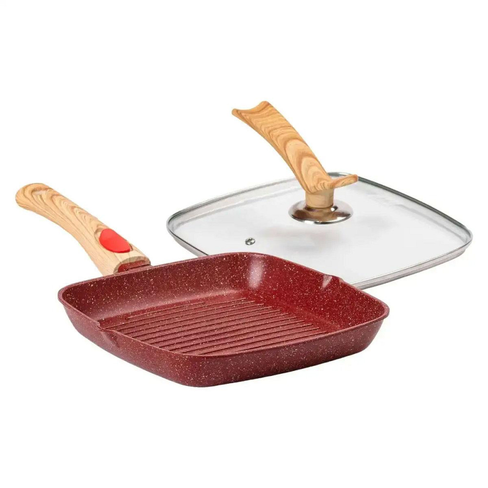 Сковорода-гриль 24 см с крышкой Square Red Киев - изображение 3