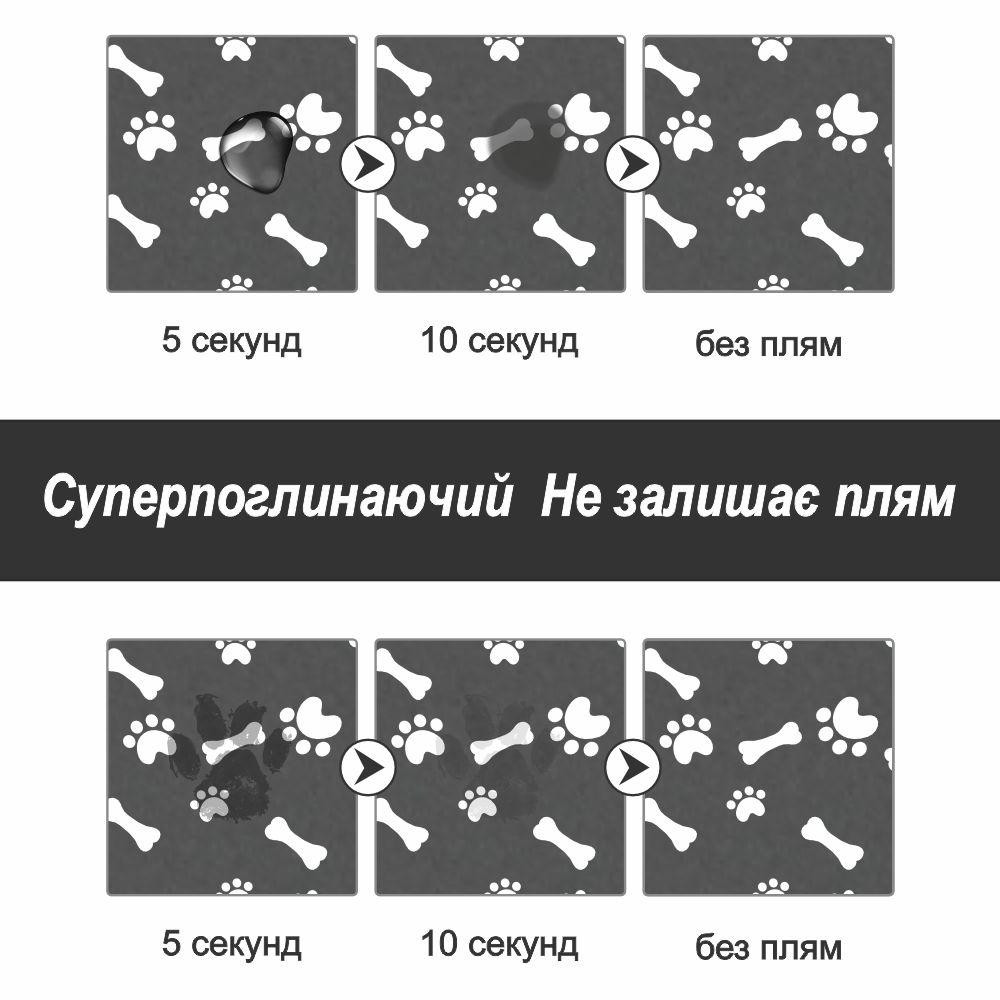 Антиковзний Поглинаючий Швидковисихаючий Килимок під миски для домашніх тварин Кісточки 30 х 45 см Чорний Буча - фото 3