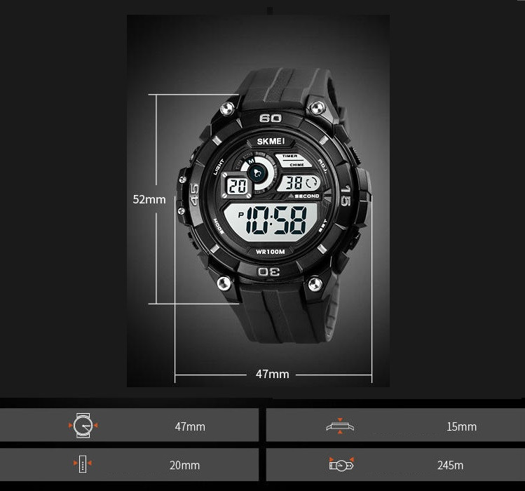 Чоловічий спортивний наручний годинник Skmei 1756 водонепроникний 10 АТМ (Чорний) Київ - фото 6