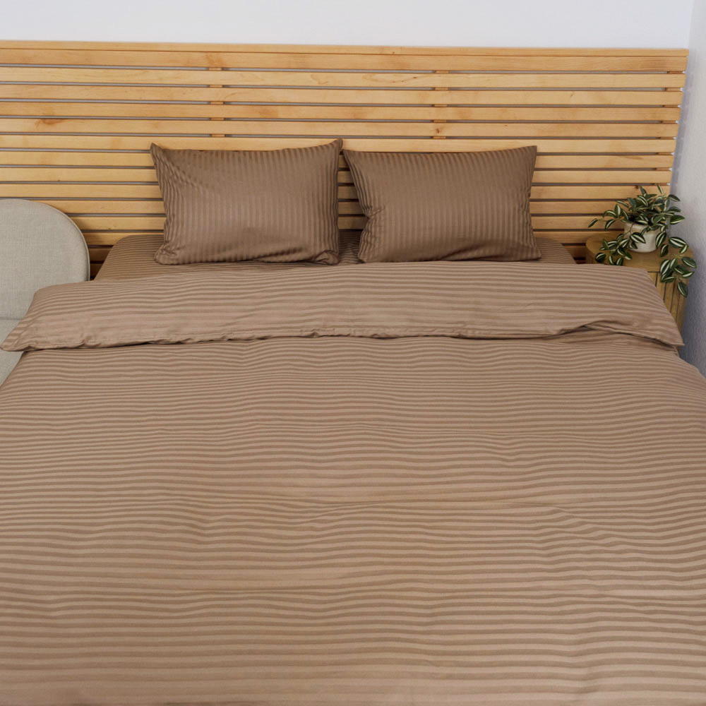 Постільна страйп сатин комплект двоспальний 125 г/м2 YouStar (Коричневий) 2 х 50х70 Суми - фото 2