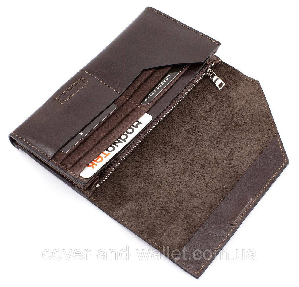 Женский длинный кошелёк из глянцевой кожи цвет шоколад Grande Pelle Festa 513620 Киев - изображение 8