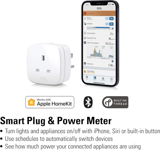 Розумна розетка Elgato Eve Energy Apple HomeKit Bluetooth, облік енергії, 220В (Англійський стандарт + перехідник) Київ