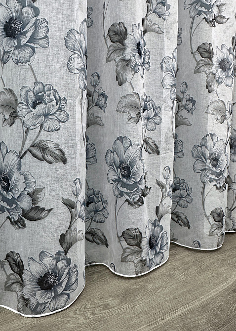Тюль батист, колекція "Flora" колір білий з сіро-синім принтом 1543т Київ - фото 6