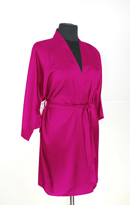Халат женский шелковый под пояс длина 90см Малиновый XL/2XL Харьков - изображение 5