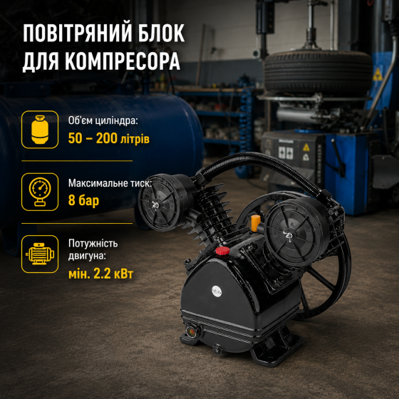 Компрессорный блок поршневой TIREX TRCAP-2065A с универсальной установкой,Компрессорная головка 2 х цилиндровая 2.2 кВт 8 бар Львов