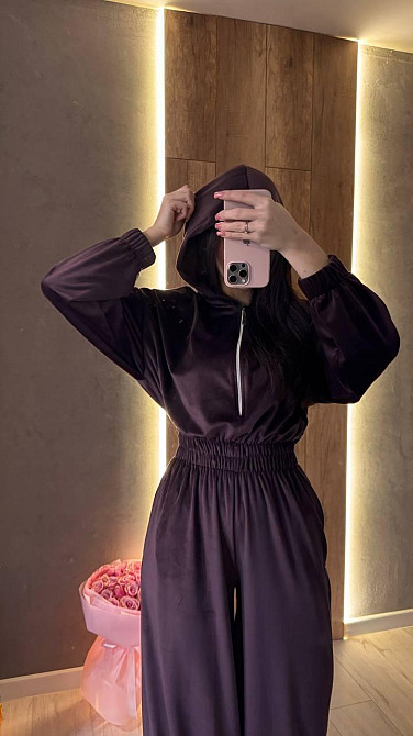 Жіночий стильний повсякденний комбінезон велюр плюш Шоколад, 44/46 Одеса - фото 3