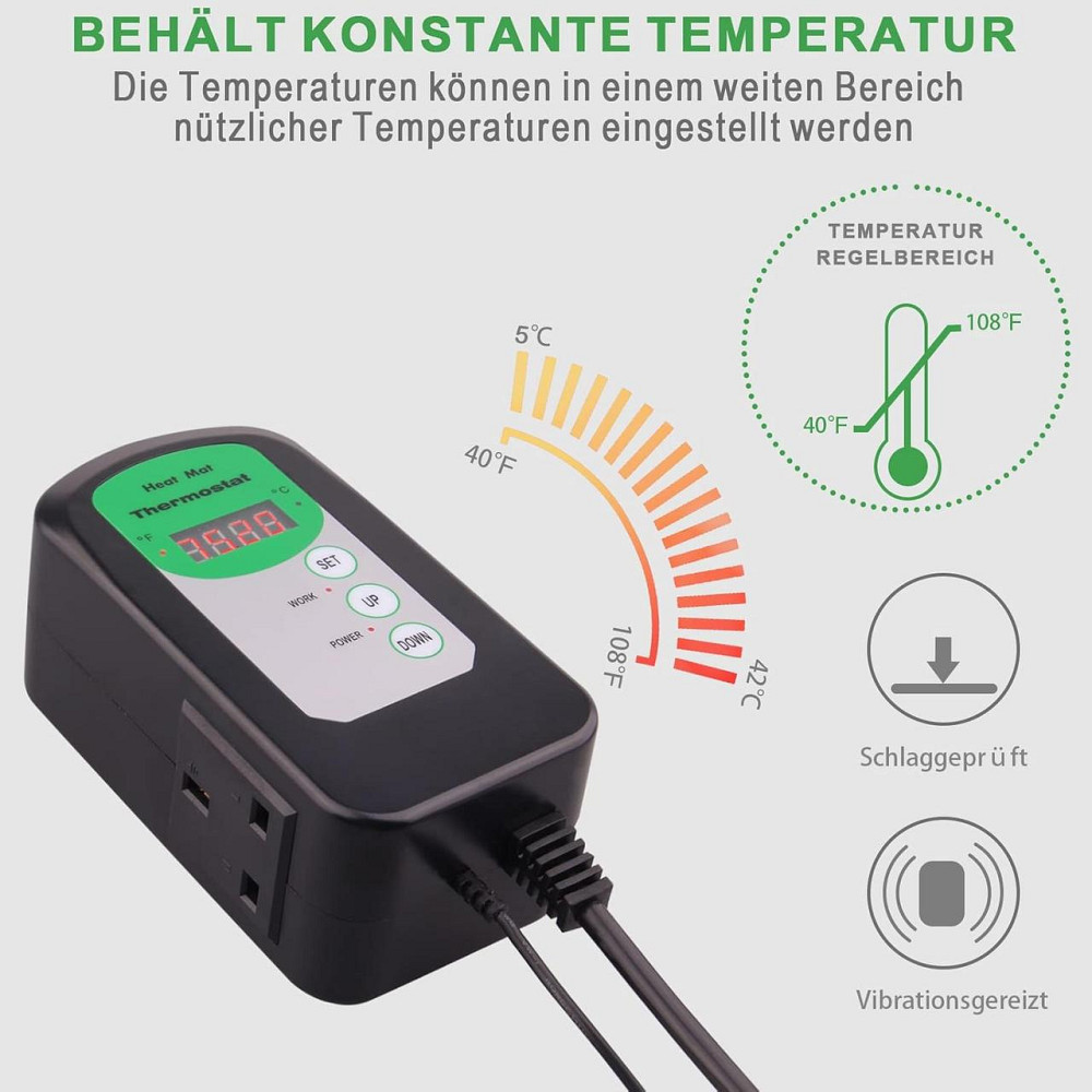 Цифровий термостатний регулятор RIOGOO для пророщування насіння, рослин, рептилій, ферментації, 20–42 °C, терморегулятор Київ - фото 6