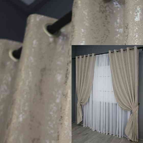 Комплект штор на люверсах VR-Textil Льон мармур Pavliani № 1177ш 150х250 см 2 шт Сіро-бежевий (37-0040) Київ