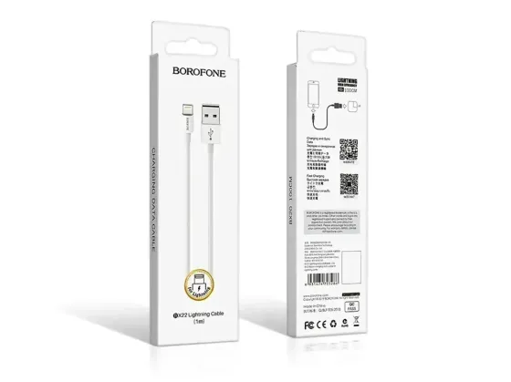 Кабель USB - Lightning Borofone BX22 1м 2А швидка зарядка для iPhone iPad шнур із захисним чіпом білий Одеса