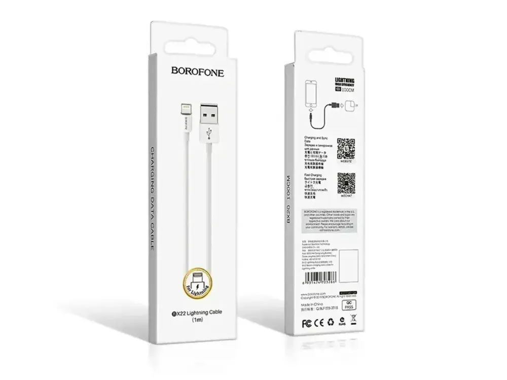 Кабель USB - Lightning Borofone BX22 1м 2А швидка зарядка для iPhone iPad шнур із захисним чіпом білий Одеса - фото 1