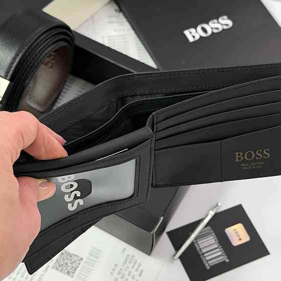 Чоловічий набір гаманець і пасок на подарунок Boss (208) Київ
