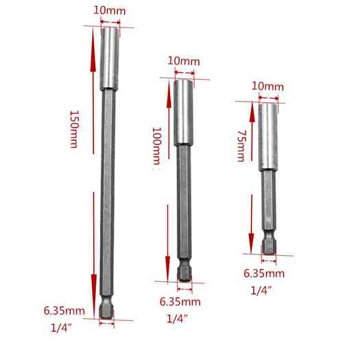 Набір тримачів біт магнітних 3шт 1/4&quot; 75/100/150мм, шестигранні, хром Вінниця
