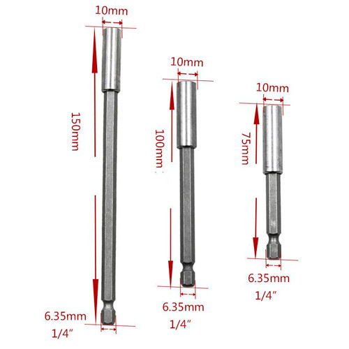 Набір тримачів біт магнітних 3шт 1/4" 75/100/150мм, шестигранні, хром Вінниця - фото 5
