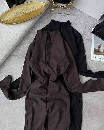 Женский теплый комбинезон на молнии с перестрочками пума Шоколад, 42/44 Одесса