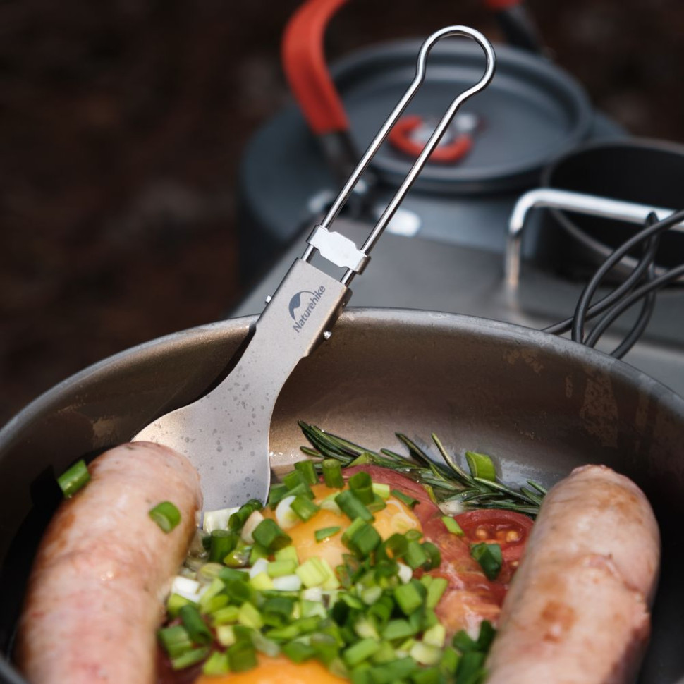 Ложко-вилка титановая складная Naturehike NH19C001-J серая с мешочком Киев - изображение 4