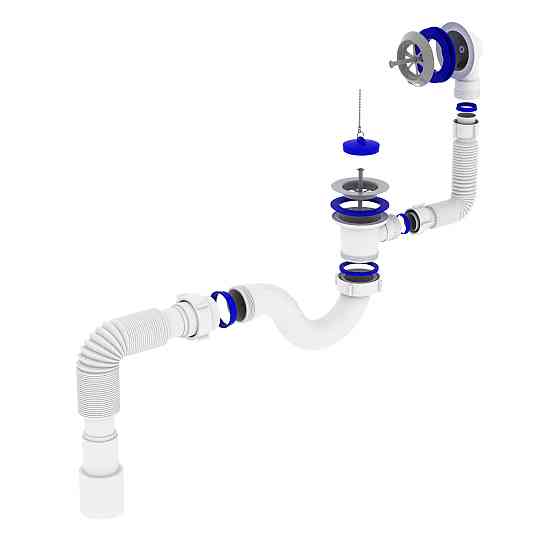 Сифон OPTIMUM для ванни прямоточний з випуском 1 1/2″, перел та гофротрубою 40*40/50 OPTI 26133 Тернополь