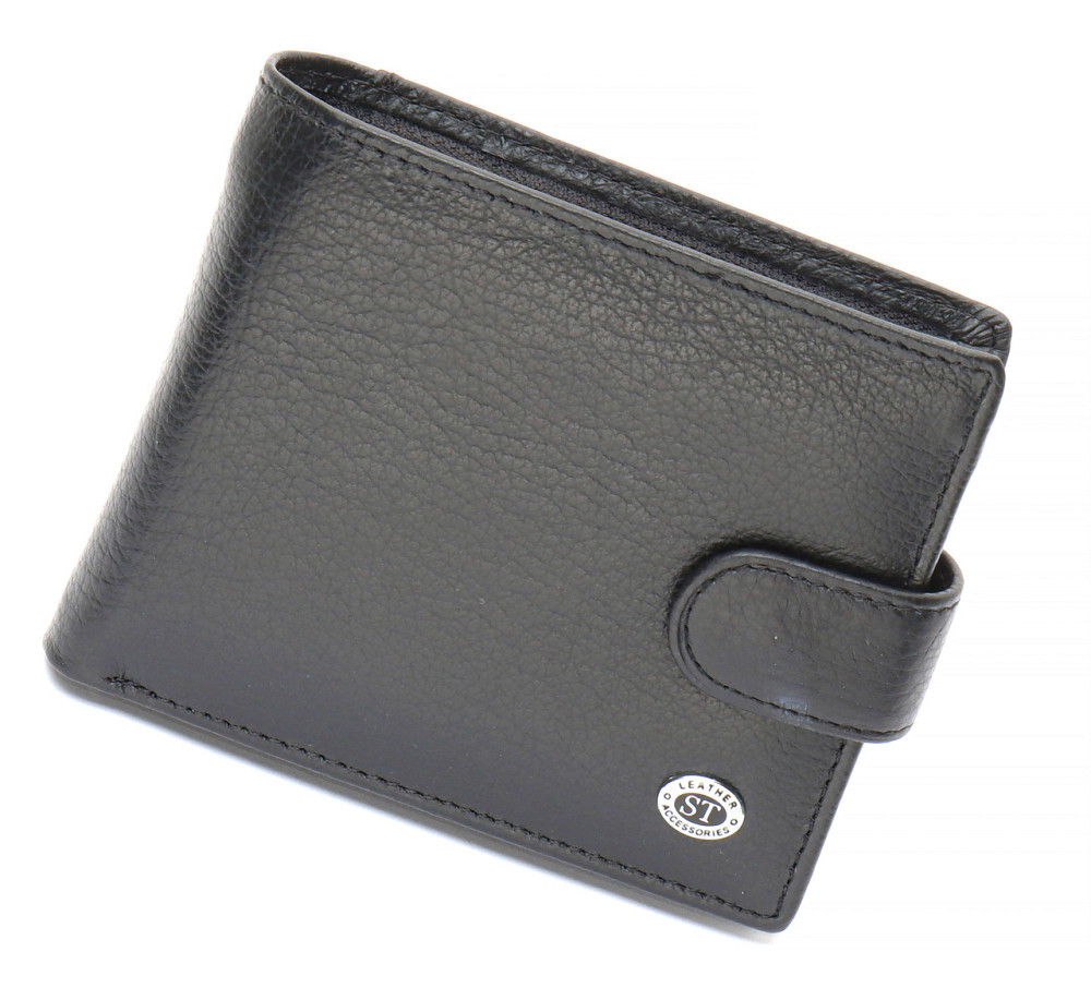 Чорне чоловіче портмоне з натуральної шкіри з фіксацією ST Leather ST103 Київ - фото 3
