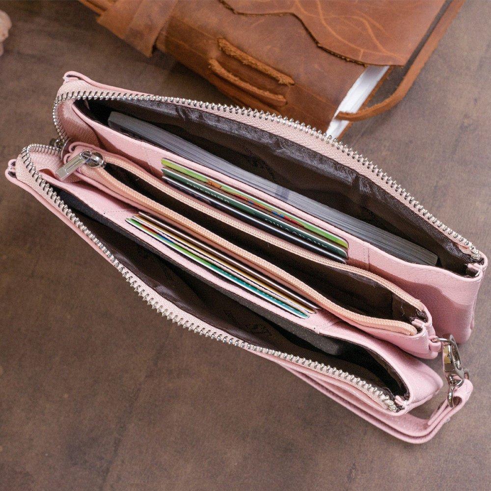 Місткий клатч на два відділення жіночий Рожевий (ST Leather) Київ - фото 4