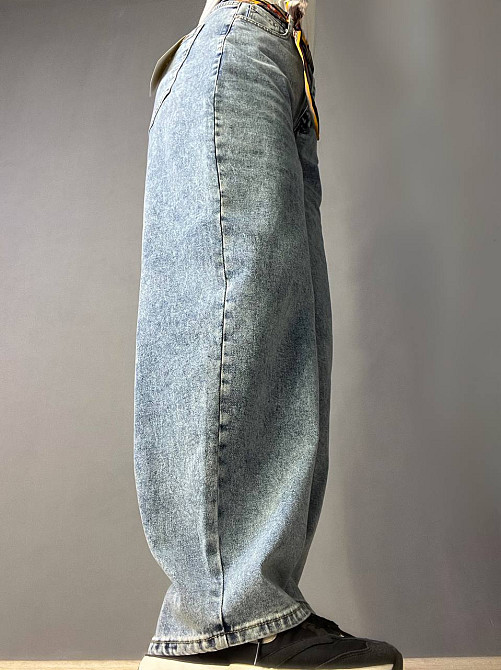 Джинсы женские Moss 817 baggy mom jeans высокая талия свободные бананы стрейчевые ремень-платок голубые, голубой, 29, 29, 77 см, 115 см Киев - изображение 13