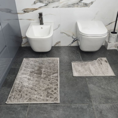 Набір килимків для ванної кімнати 2шт 50*80см+40*50см U-виріз Ромб Smile світло-сірий поліпропілен Дариана Житомир - фото 2