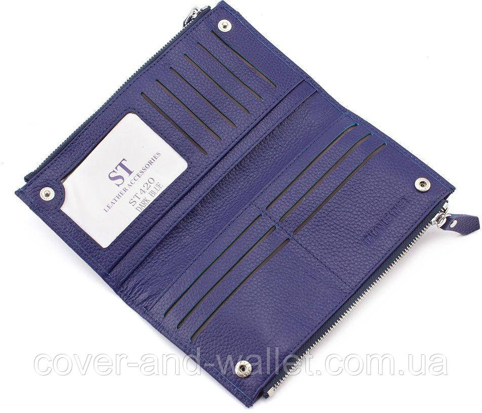 Жіночий шкіряний гаманець під купюри і картки синього кольору ST Leather Київ - фото 4