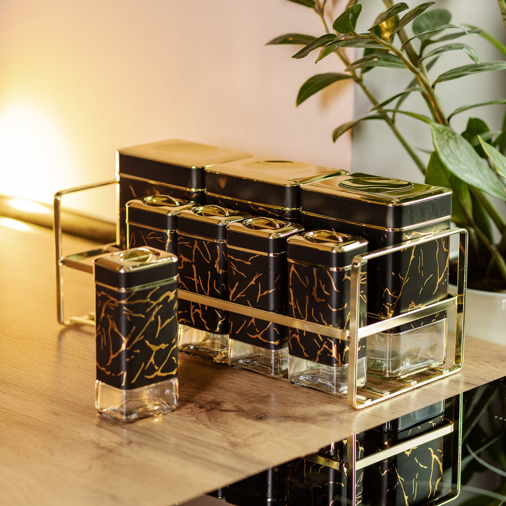 Yiwu Набір для приправ та спецій на підставці 8 штук з кришками Чорний HP-1364 Коломия - фото 6