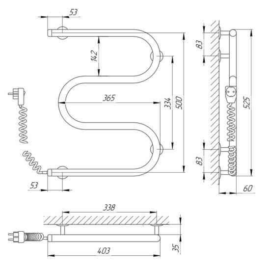 Електрична сушарка для рушників Laris Змійовик 25 РС3 400Х500 Е ліва підключена. Київ