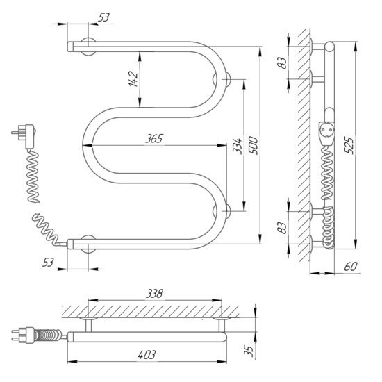Электрический полотенцесушитель Laris Змеевик 25 РС3 400Х500 Э левое подключ. Киев - изображение 4