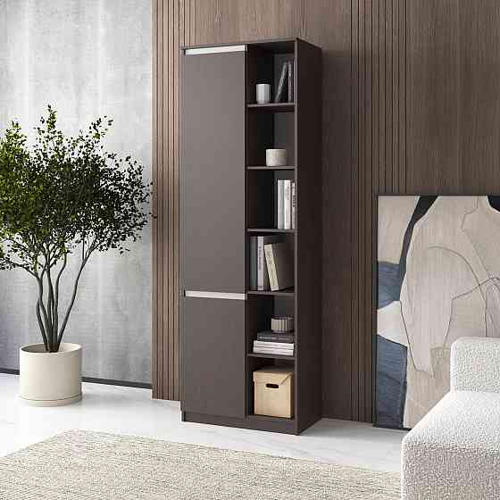 Шкаф для книг VAYS, пенал с полками R-27 Венге Темный-Белые планки Львов