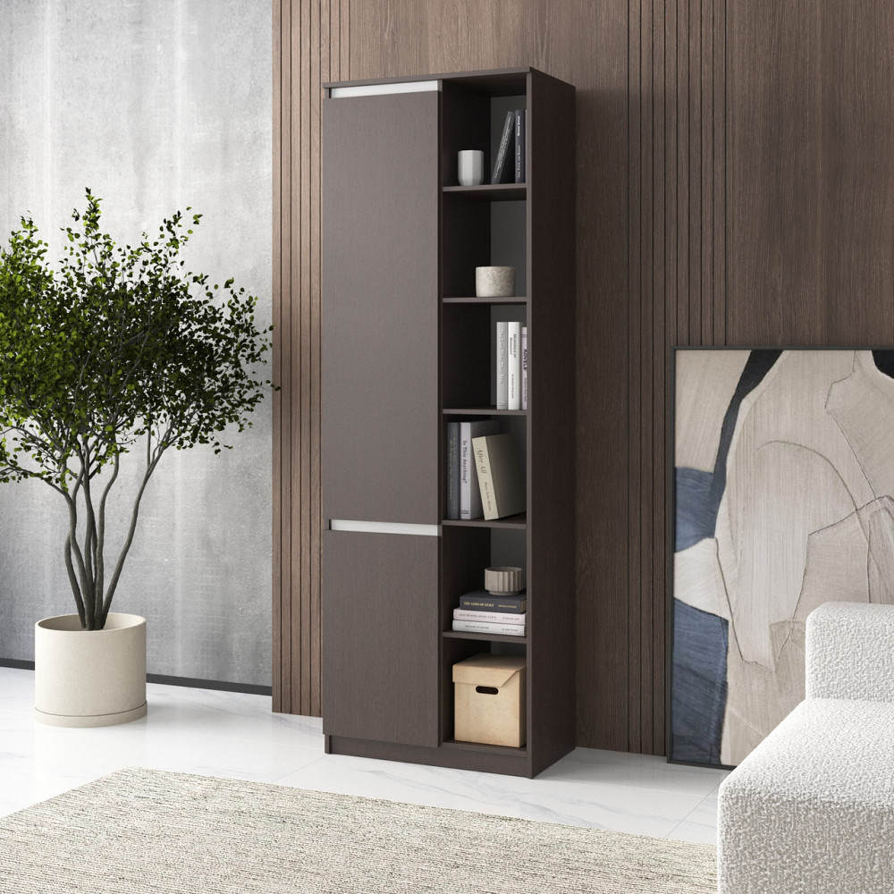 Шкаф для книг VAYS, пенал с полками R-27 Венге Темный-Белые планки Львов - изображение 1