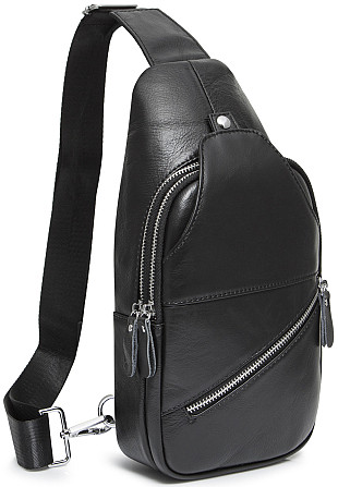 Чоловіча сумка-слінг шкіряна чорна Tiding Bag 7579 Кам'янське - фото 1